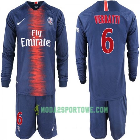 Koszulka Paris Saint-Germain Verratti 6 Dziecięcy Domowe Stroje Piłkarskie 2018-2019 Długi Rękaw